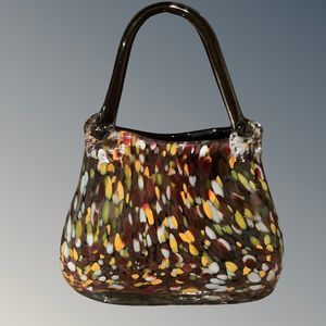 Art Nouveau Deco Glass Hand Bag Purse Vase Hand Blown Murano Style Large